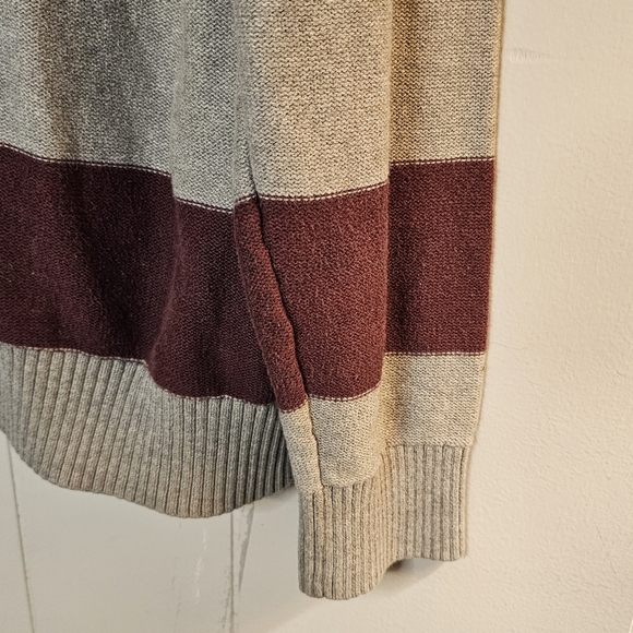 TOMMY HILFIGER Mens Gray/Burgundy Stand Collar Zip-Up Sweater, XL - Picture 6 of 9